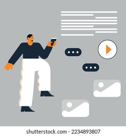 Business Marketing illustrations. Collection of scenes with men and women taking part in business activities. Team man and woman talk, discussion together. Vector modern flat illustration. 