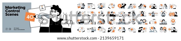 Business Marketing illustrations. Mega set.\
Collection of scenes with men and women taking part in business\
activities. Trendy vector\
style