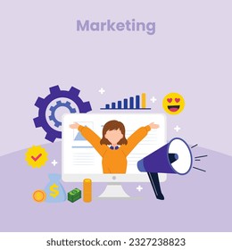 Business Marketing illustrations. SEO Optimization, web analytics marketing social media concept. Web analytics design, SEO optimization. Marketing social media concept 
