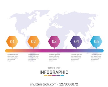 Business marketing Infographic Design template. 5 steps Balloon 3D of Timeline success diagram, Hexagon information layout, presentation line vector infographic idea.