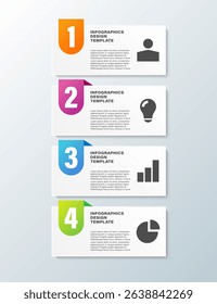 Business and Marketing Infographics Vertical Design Template. Four Step Options, Report Layout or Instructions