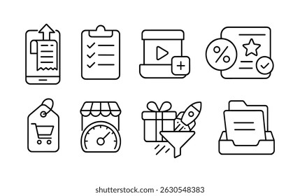 Business and marketing line icon set - outline, commerce, analytics symbols