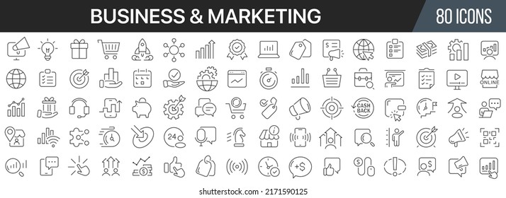 Business and marketing line icons collection. Big UI icon set in a flat design. Thin outline icons pack. Vector illustration EPS10