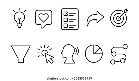 Business, marketing outline icon set - flat, strategy, communication symbols