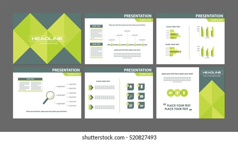 Business marketing presentation templates. Set of six modern geometric financial report background vectors. Graphs, charts and inphographics and text space.