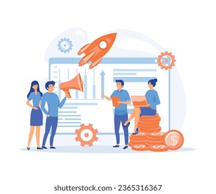 business marketing, Professional marketers service, advertising business, worldwide networking, flat vector modern illustration