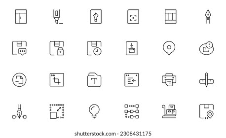 Business and marketing, programming, data management, internet connection, social network, computing, information. Thin line blue icons set. Flat vector illustration