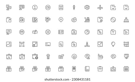 Business and marketing, programming, data management, internet connection, social network, computing, information. Thin line blue icons set. Flat vector illustration