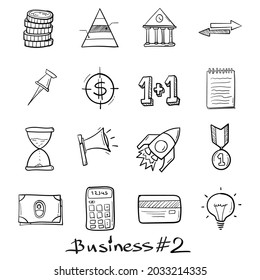 Business and marketing set icons hand drawn in doodle style isolated.