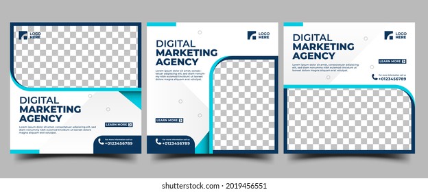Business marketing social media post template collection. Modern square banner with place for the photo.