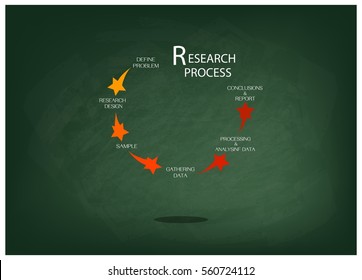 Business and Marketing or Social Research Process, Five Step of Research Methods on Green Chalkboard.