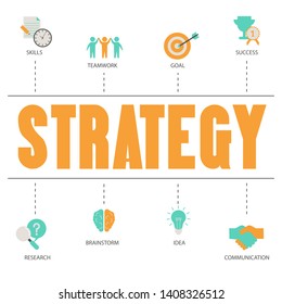 Business and marketing strategy concept with business icons. Trendy flat design.