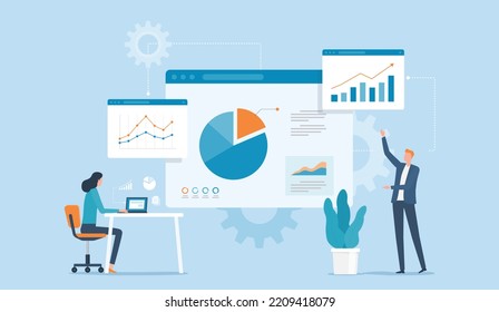 business marketing team working for strategy planning concept and business data analytics research on monitor dashboard .
