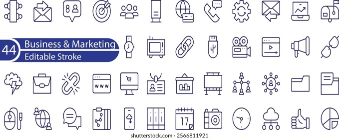 Business and marketing thin line icons set. seo icon collection. Search optimization symbol. Editable stroke icons. Vector illustration