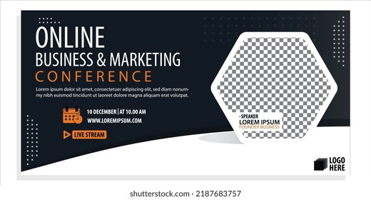 Business and marketing webinar horizontal banner template design. Modern banner design on black and white background. Can be used for banners, covers, and headers. EPS 10
