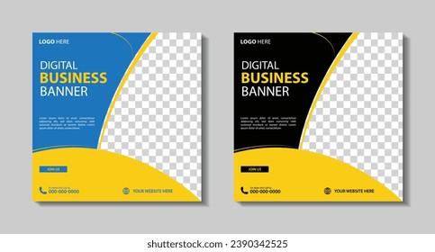 Business marketing webinar social media post template. Set of Editable square business web banner design template background. Suitable for social media post, story and web ads.