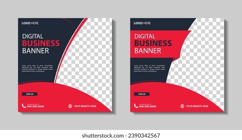 Business marketing webinar social media post template. Set of Editable square business web banner design template background. Suitable for social media post, story and web ads.