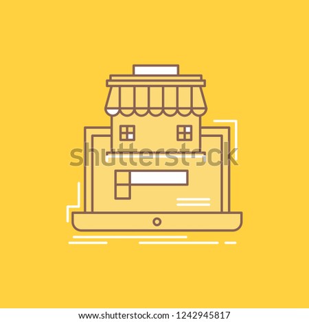 business, marketplace, organization, data, online market Flat Line Filled Icon. Beautiful Logo button over yellow background for UI and UX, website or mobile application