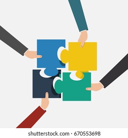 business matching , connecting puzzle elements , team work