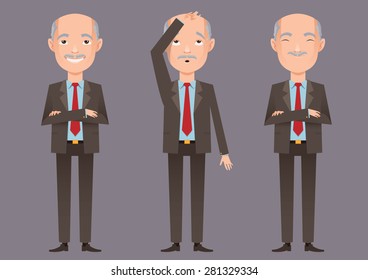 Business mature man character cartoon vector