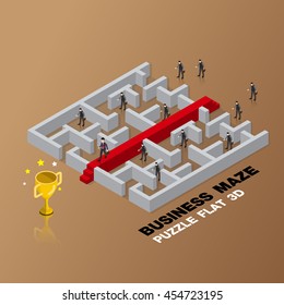 business maze concept 3d isometric flat design vector illustration