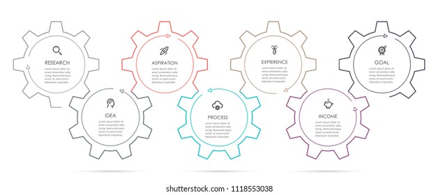 Business mechanism Infographic design template with icons and 7 options or steps.  Can be used for process diagram, presentations, workflow layout, banner, flow chart, info graph.
