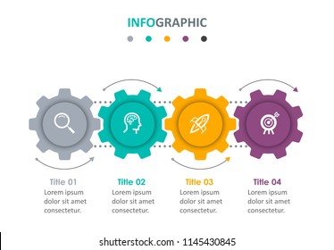 Business mechanism Infographic design template with icons and 4 options or steps.  Can be used for process diagram, presentations, workflow layout, banner, flow chart, info graph.