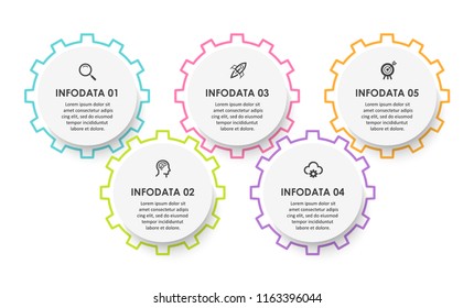 Business mechanism Infographic design template with icons and 5 options or steps.  Can be used for process diagram, presentations, workflow layout, banner, flow chart, info graph.
