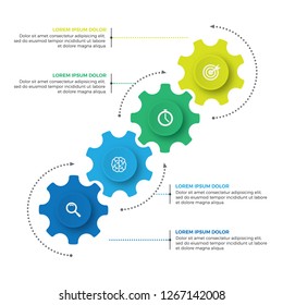 Business Mechanism Infographic Design Template With Icons And 4 Options Or Steps. Can Be Used For Process Diagram, Presentations, Workflow Layout, Banner, Flow Chart, Info Graph.