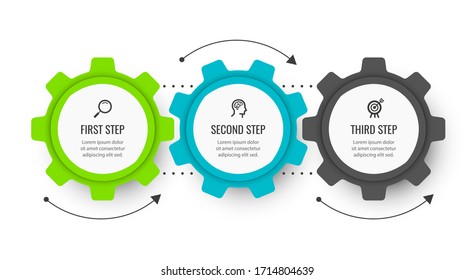 Business mechanism Infographic design template with icons and 3 options or steps.  Can be used for process diagram, presentations, workflow layout, banner, flow chart, info graph.