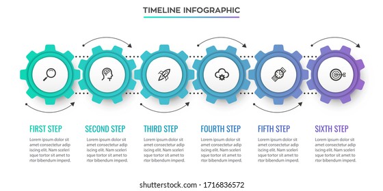 Business mechanism Infographic design template with icons and 6 options or steps.  Can be used for process diagram, presentations, workflow layout, banner, flow chart, info graph.