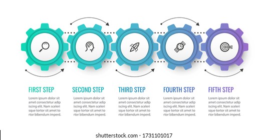 Business mechanism Infographic design template with icons and 5 options or steps.  Can be used for process diagram, presentations, workflow layout, banner, flow chart, info graph.