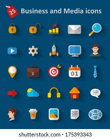 Business and Media Icons. Vector set of flat icons. 