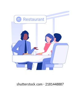 Business meeting in the airport isolated concept vector illustration. Group of multiethnic people having lunch in the airport, negotiation process, business class travel vector concept.