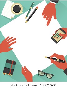 Business meeting background with hands, vector