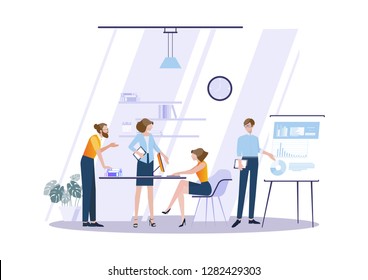 Business meeting and brainstorming. Business concept for teamwork. Vector illustration infographic template,web banner with people, team.