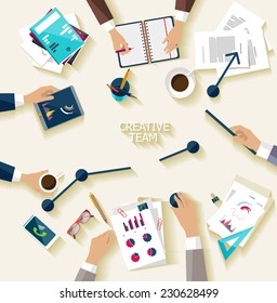 Business meeting and brainstorming. Flat design.