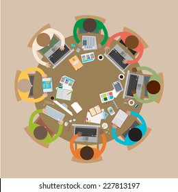 Business meeting, brainstorming in flat style.