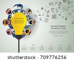 Business meeting and brainstorming. Idea and business concept  for teamwork. 
 Vector illustration infographic template with people, team, light bulb and icon.