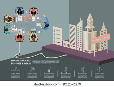 Business meeting and brainstorming. Idea and business concept for teamwork. Vector illustration infographic template with people, team.