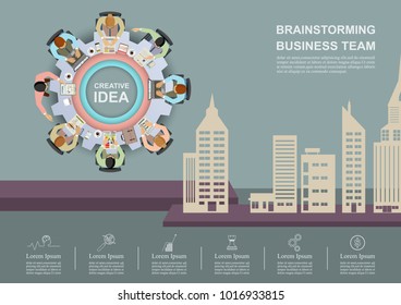 Business meeting and brainstorming. Idea and business concept for teamwork. Vector illustration infographic template with people, team.