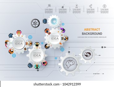 Business meeting and brainstorming. Idea and business concept for teamwork. Vector illustration infographic template with business team ,gear and people.