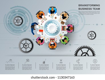 Business meeting and brainstorming. Idea and business concept for teamwork. Vector illustration infographic template with people, team.