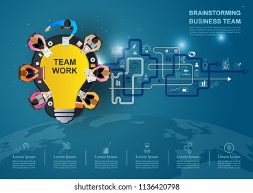 Business meeting and brainstorming. Idea and business concept for teamwork. Vector illustration infographic template with people, team.