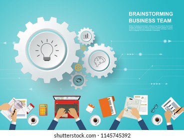 Business meeting and brainstorming. Idea and business concept for teamwork. Vector illustration infographic template with people and team.