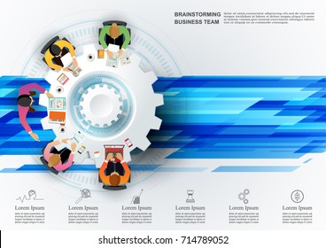 Business meeting and brainstorming. Idea and business concept for teamwork. Vector illustration infographic template with people, team and icon.