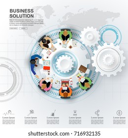Business meeting and brainstorming. Idea and business concept for teamwork. Vector illustration infographic template with people, team and icon.