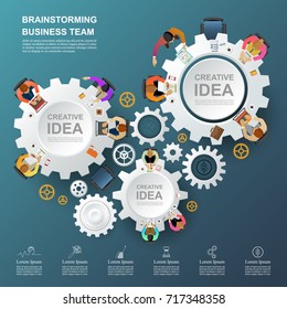 Business meeting and brainstorming. Idea and business concept for teamwork. Vector illustration infographic template with business team ,gear and people.