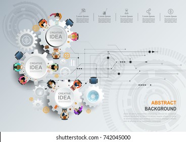 Business meeting and brainstorming. Idea and business concept for teamwork. Vector illustration infographic template with people and team. 