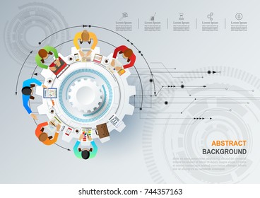Business meeting and brainstorming. Idea and business concept for teamwork. Vector illustration infographic template with people and team. 